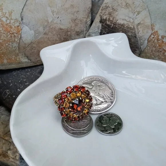 Vintage Austria Estate Oversized Adjustable Rhinestone Ring - Picture 2 of 7